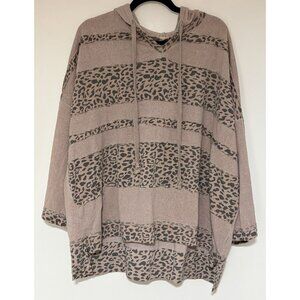 POL Women’s Pullover Hoodie Sweater Pink Brown Animal Print Oversized Sz Medium